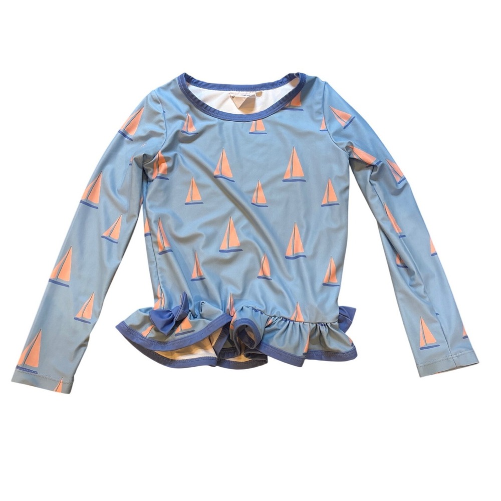 Little Magnolia Rash Guard Kids Blue Excellent Sailboat Ruffle SIZE 8